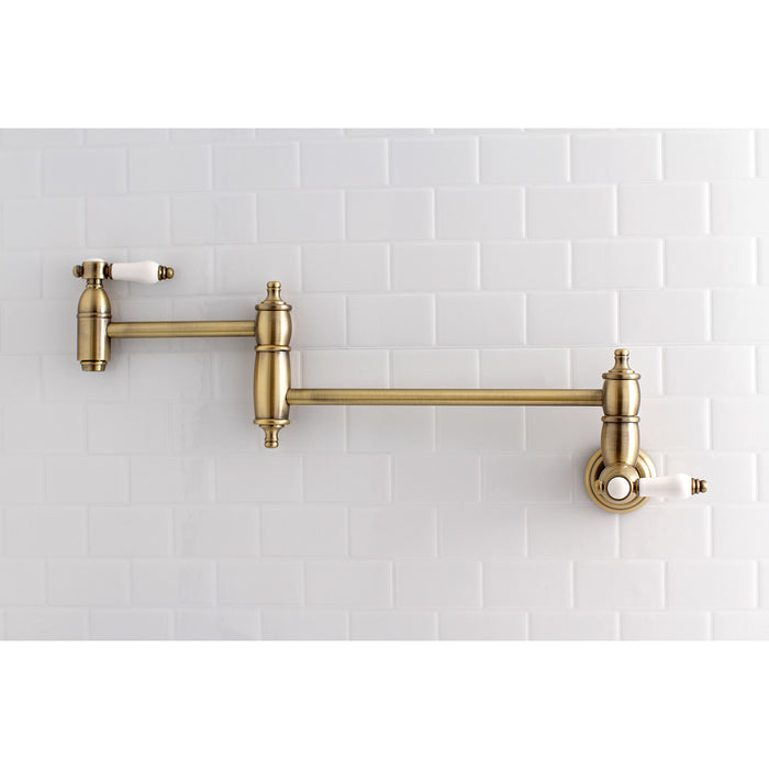 Bel-Air KS3103BPL Two-Handle 1-Hole Wall Mount Pot Filler, Antique Brass