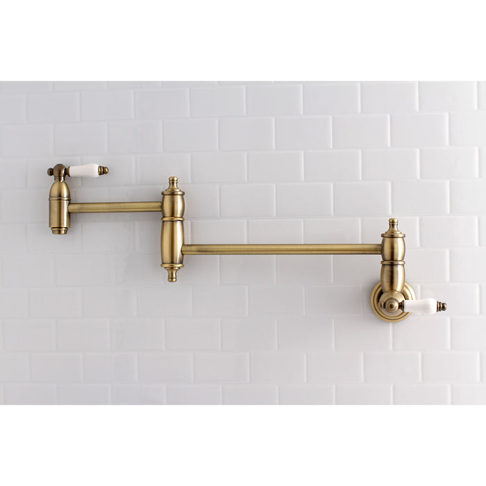 Restoration KS3103PL Two-Handle 1-Hole Wall Mount Pot Filler, Antique Brass