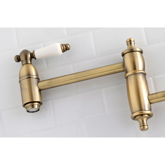 Restoration KS3103PL Two-Handle 1-Hole Wall Mount Pot Filler, Antique Brass