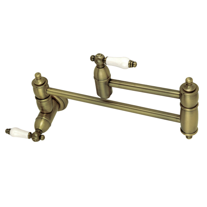 Restoration KS3103PL Two-Handle 1-Hole Wall Mount Pot Filler, Antique Brass