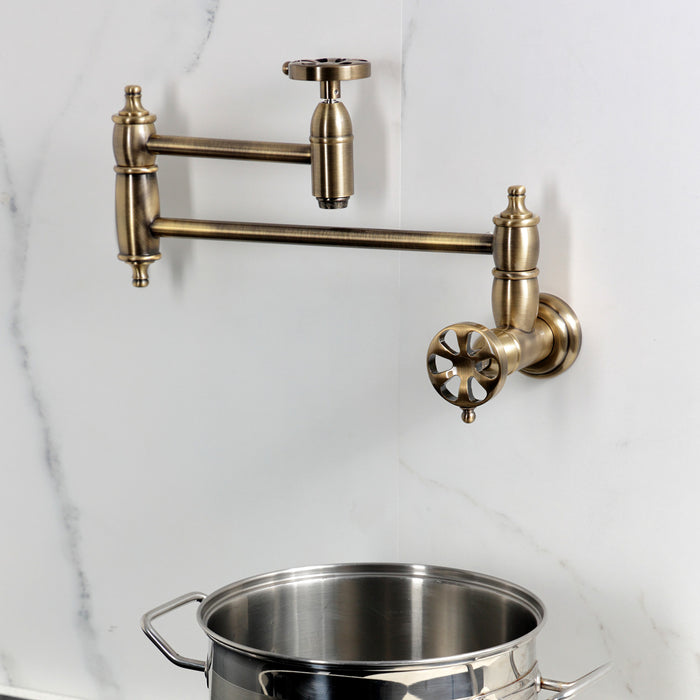 Belknap KS3103RX Two-Handle Wall Mount Pot Filler, Antique Brass