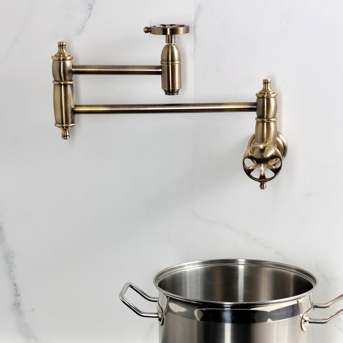 Belknap KS3103RX Two-Handle Wall Mount Pot Filler, Antique Brass