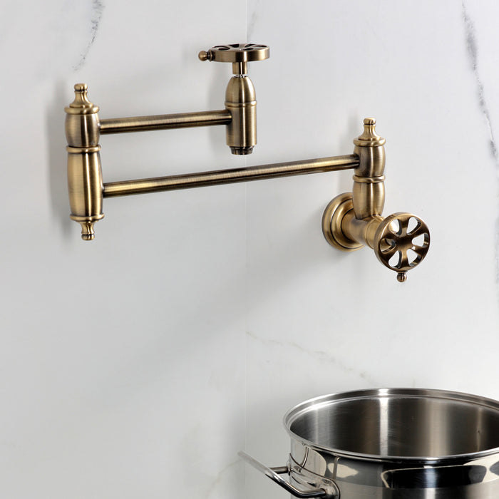 Belknap KS3103RX Two-Handle Wall Mount Pot Filler, Antique Brass