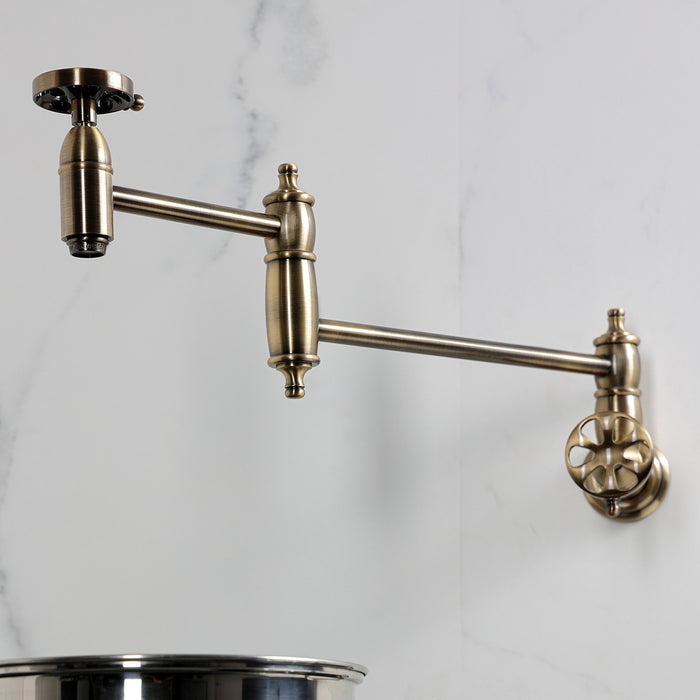 Belknap KS3103RX Two-Handle Wall Mount Pot Filler, Antique Brass