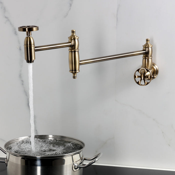 Belknap KS3103RX Two-Handle Wall Mount Pot Filler, Antique Brass