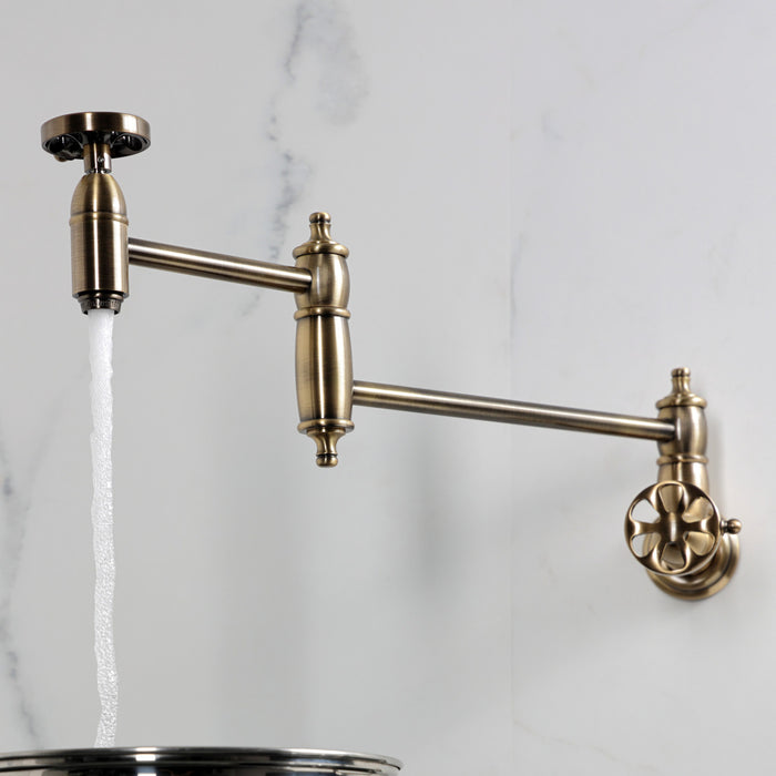 Belknap KS3103RX Two-Handle Wall Mount Pot Filler, Antique Brass