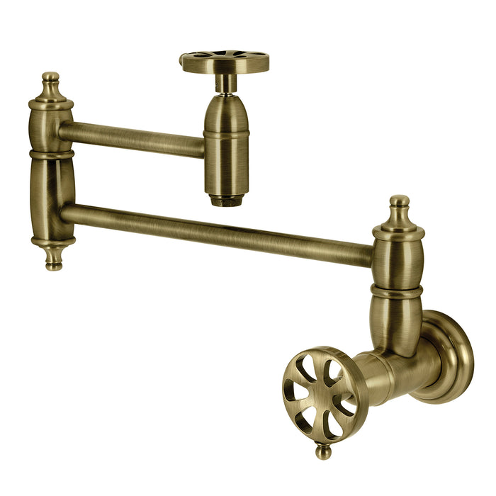 Belknap KS3103RX Two-Handle Wall Mount Pot Filler, Antique Brass