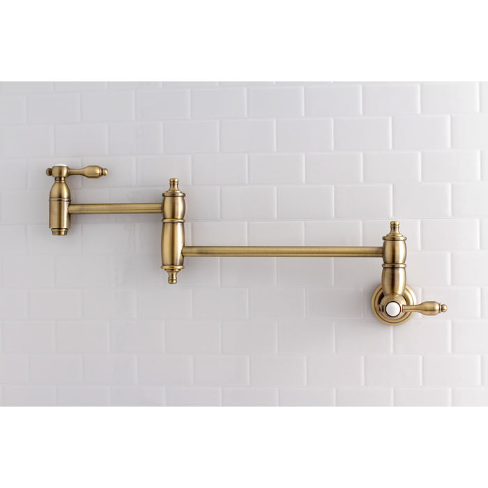 Tudor KS3103TAL Two-Handle 1-Hole Wall Mount Pot Filler, Antique Brass