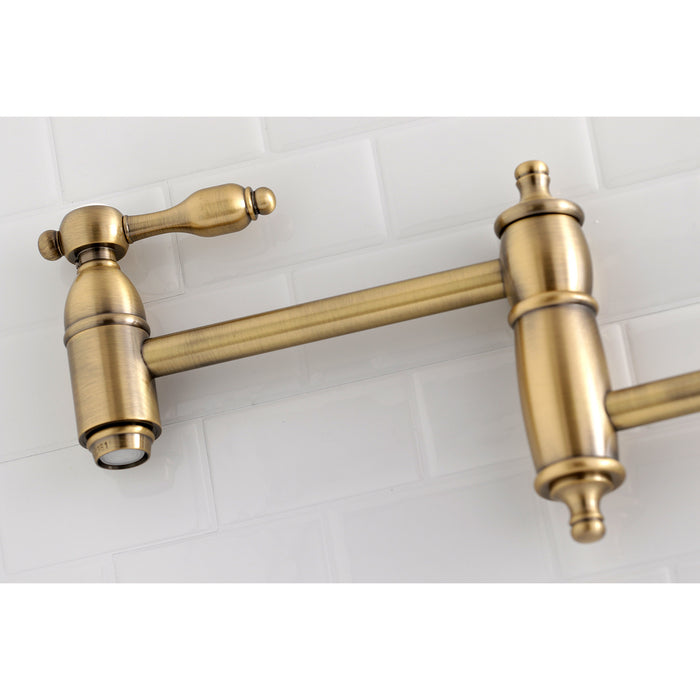 Tudor KS3103TAL Two-Handle 1-Hole Wall Mount Pot Filler, Antique Brass