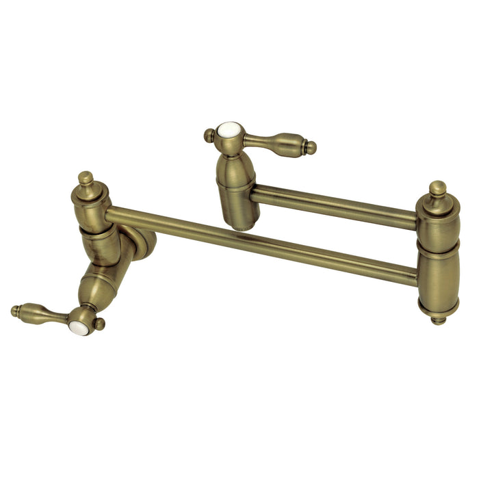 Tudor KS3103TAL Two-Handle 1-Hole Wall Mount Pot Filler, Antique Brass