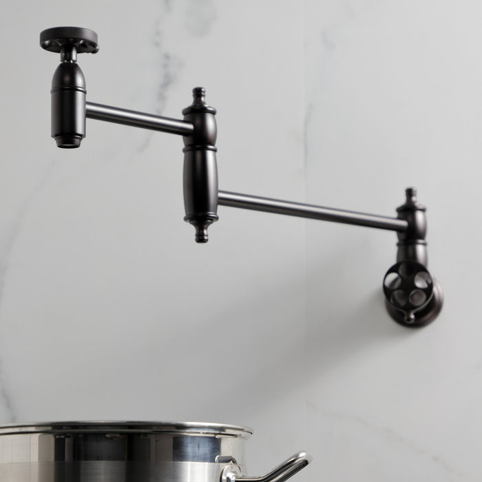 Wendell KS3105RKZ Two-Handle 1-Hole Wall Mount Pot Filler with Knurled Handle, Oil Rubbed Bronze