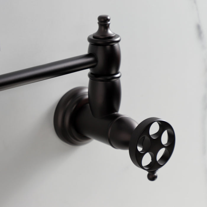 Wendell KS3105RKZ Two-Handle 1-Hole Wall Mount Pot Filler with Knurled Handle, Oil Rubbed Bronze