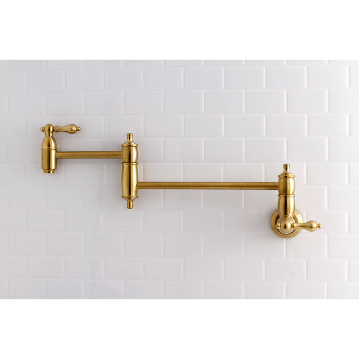 Restoration KS3107AL Two-Handle 1-Hole Wall Mount Pot Filler, Brushed Brass