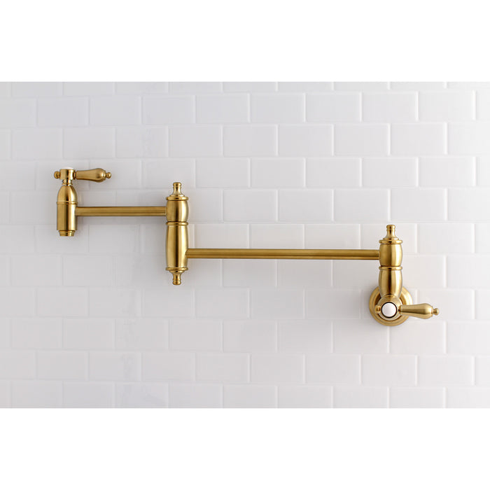 Heirloom KS3107BAL Two-Handle 1-Hole Wall Mount Pot Filler, Brushed Brass