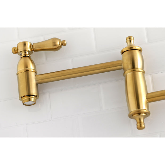 Heirloom KS3107BAL Two-Handle 1-Hole Wall Mount Pot Filler, Brushed Brass