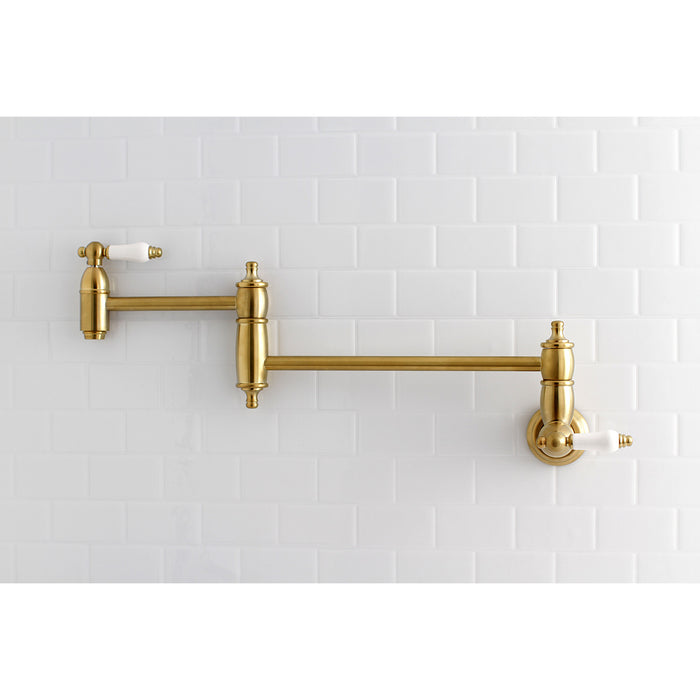 Restoration KS3107PL Two-Handle 1-Hole Wall Mount Pot Filler, Brushed Brass