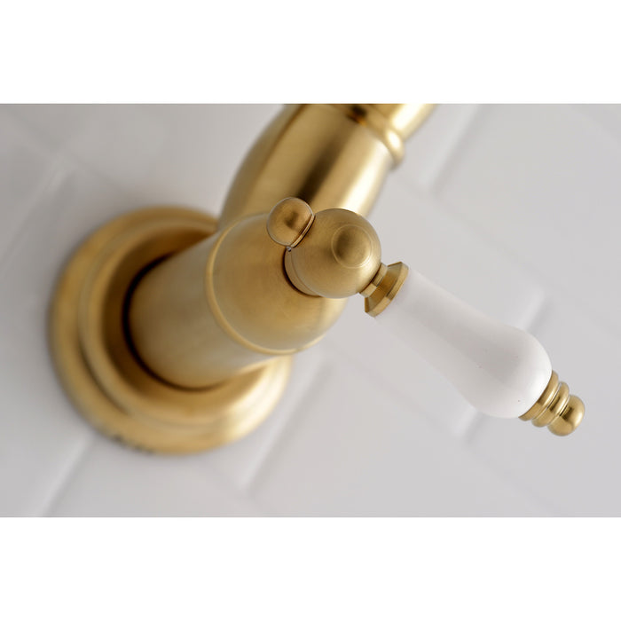 Restoration KS3107PL Two-Handle 1-Hole Wall Mount Pot Filler, Brushed Brass