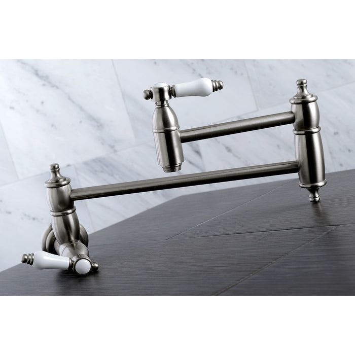 Bel-Air KS3108BPL Two-Handle 1-Hole Wall Mount Pot Filler, Brushed Nickel