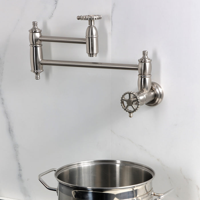 Fuller KS3108CG Two-Handle Wall Mount Pot Filler, Brushed Nickel