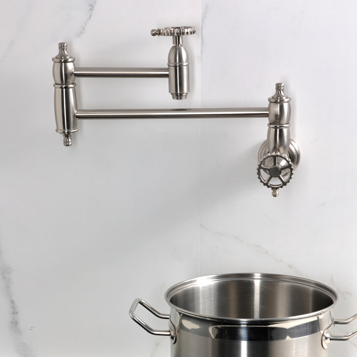 Fuller KS3108CG Two-Handle Wall Mount Pot Filler, Brushed Nickel