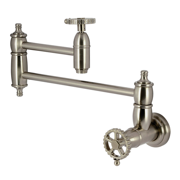 Fuller KS3108CG Two-Handle Wall Mount Pot Filler, Brushed Nickel