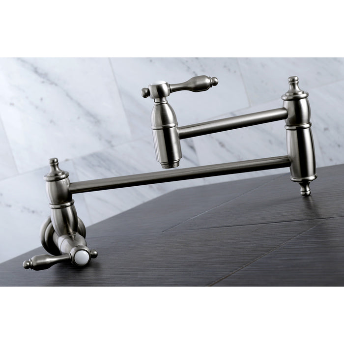 Tudor KS3108TAL Two-Handle 1-Hole Wall Mount Pot Filler, Brushed Nickel