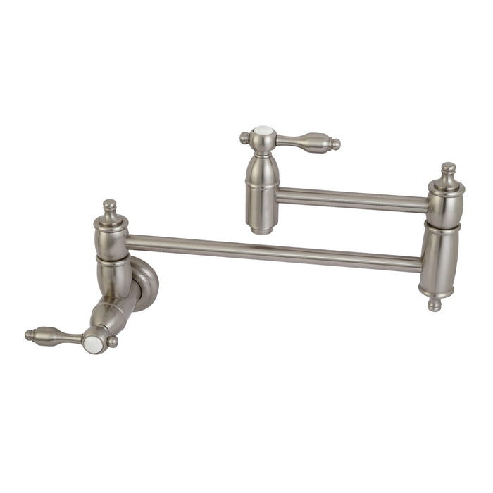 Tudor KS3108TAL Two-Handle 1-Hole Wall Mount Pot Filler, Brushed Nickel