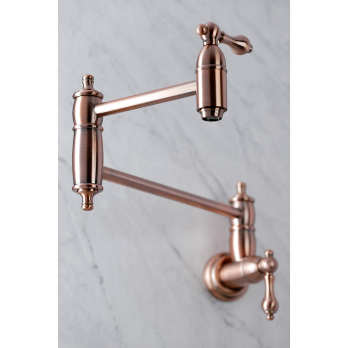 Restoration KS310ALAC Two-Handle 1-Hole Wall Mount Pot Filler, Antique Copper