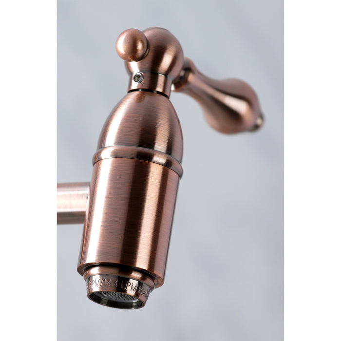 Restoration KS310ALAC Two-Handle 1-Hole Wall Mount Pot Filler, Antique Copper