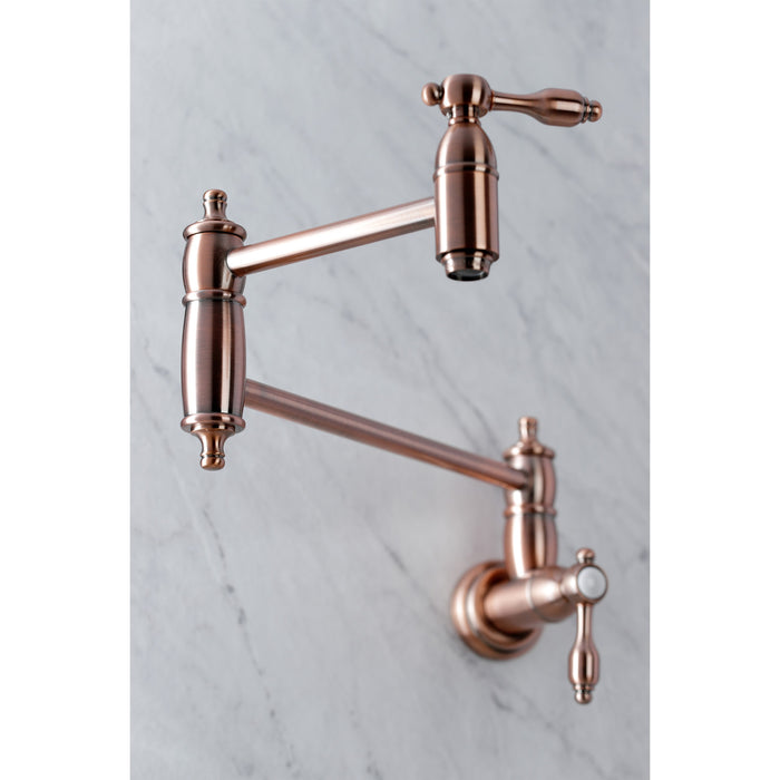 Tudor KS310TALAC Two-Handle 1-Hole Wall Mount Pot Filler, Antique Copper