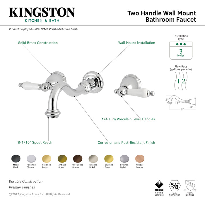 Vintage KS3121PL Double-Handle 3-Hole Wall Mount Bathroom Faucet, Polished Chrome