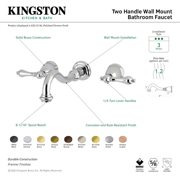 Kingston Brass Vintage KS3122AL Double-Handle 3-Hole Wall Mount ...