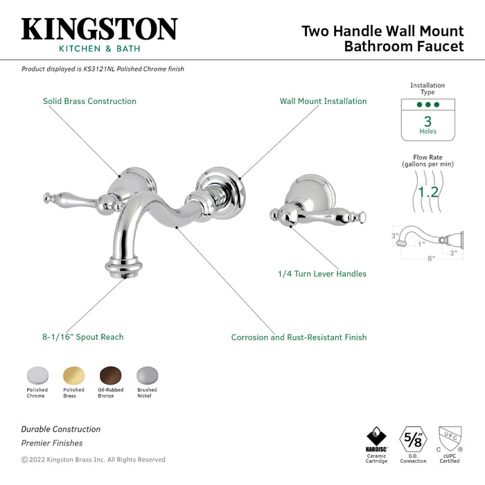 Vintage KS3122NL Double-Handle 3-Hole Wall Mount Bathroom Faucet, Polished Brass