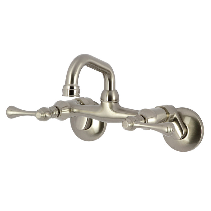 Kingston KS312SN Two-Handle 2-Hole Wall Mount Bar Faucet, Brushed Nickel