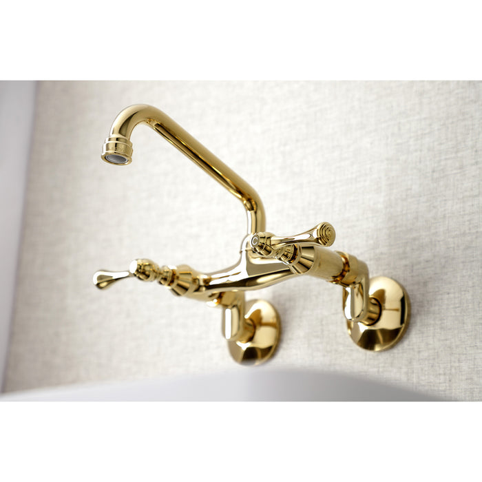 Kingston KS313PB Two-Handle 2-Hole Wall Mount Kitchen Faucet, Polished Brass