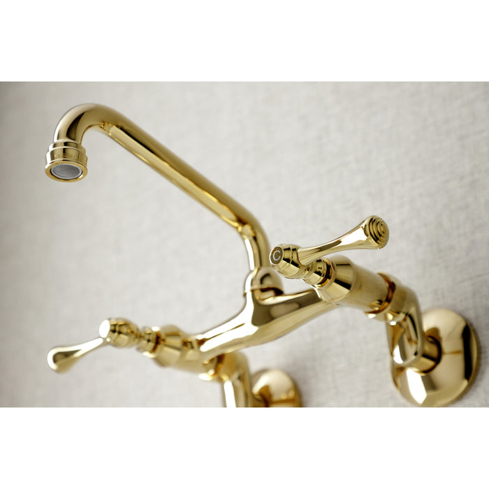 Kingston KS313PB Two-Handle 2-Hole Wall Mount Kitchen Faucet, Polished Brass