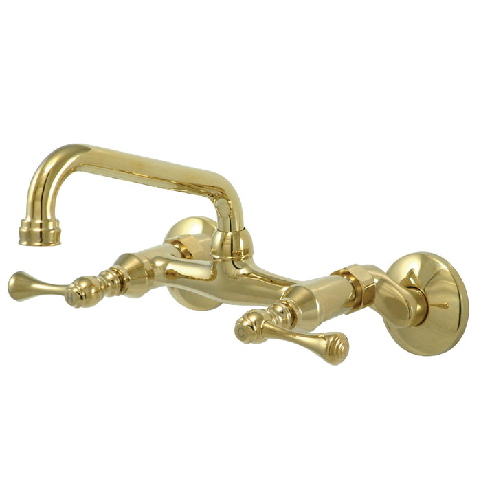 Kingston KS313PB Two-Handle 2-Hole Wall Mount Kitchen Faucet, Polished Brass