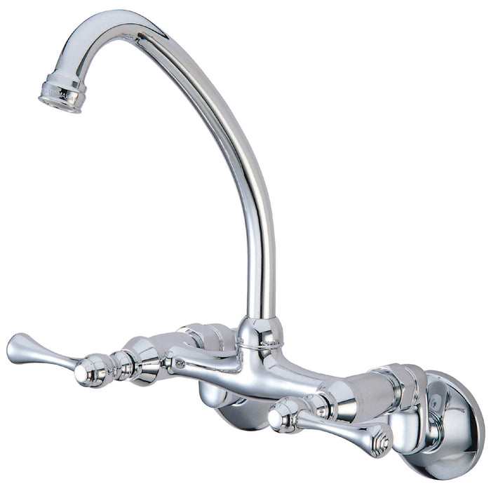 Kingston KS314C Two-Handle 2-Hole Wall Mount Kitchen Faucet, Polished Chrome