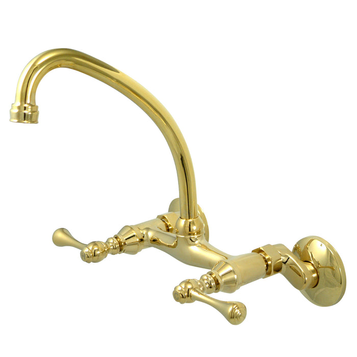 Kingston KS314PB Two-Handle 2-Hole Wall Mount Kitchen Faucet, Polished Brass