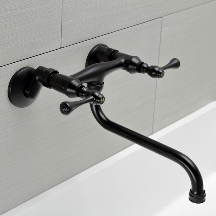 Kingston KS315MB Double-Handle 2-Hole Wall Mount Bathroom Faucet, Matte Black