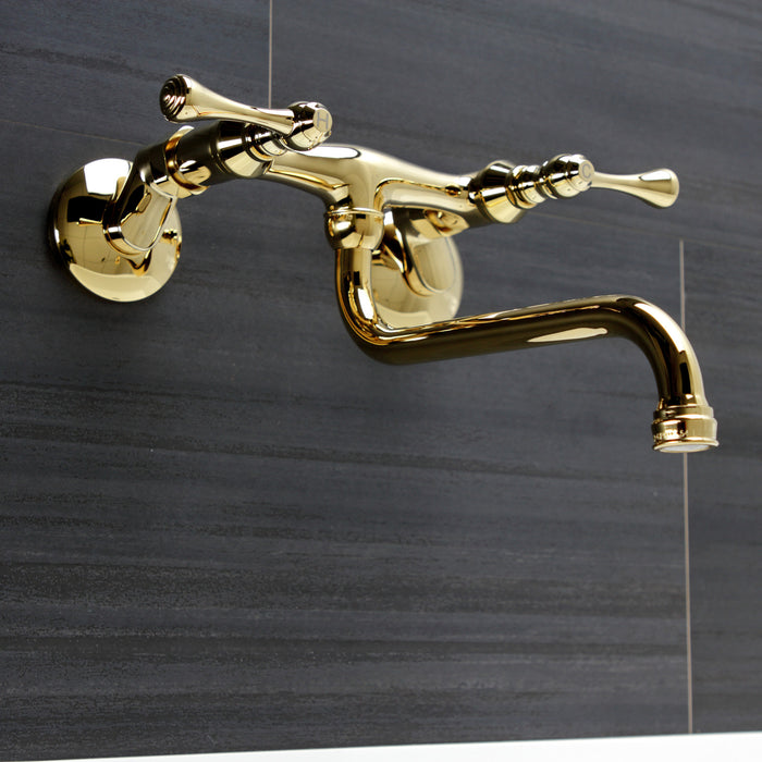 Kingston KS315PB Two-Handle 2-Hole Wall Mount Bathroom Faucet, Polished Brass