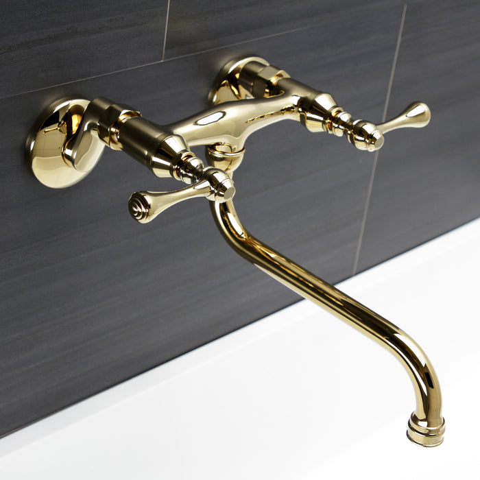 Kingston KS315PB Two-Handle 2-Hole Wall Mount Bathroom Faucet, Polished Brass