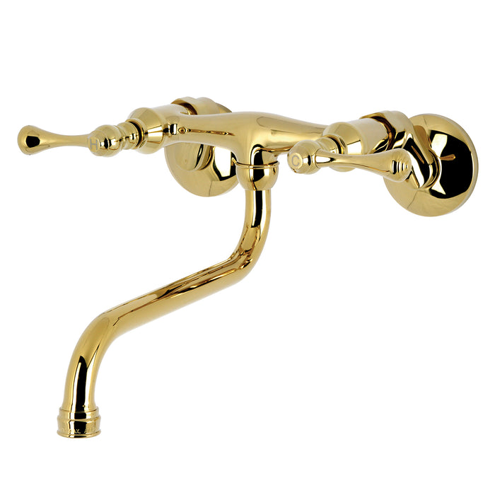 Kingston KS315PB Two-Handle 2-Hole Wall Mount Bathroom Faucet, Polished Brass