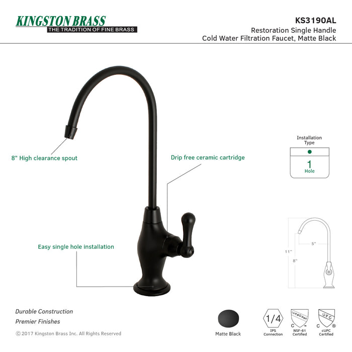 Restoration KS3190AL Single-Handle 1-Hole Deck Mount Water Filtration Faucet, Matte Black