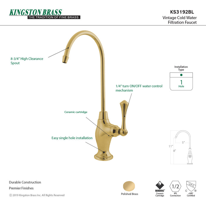 Vintage KS3192BL Single-Handle 1-Hole Deck Mount Water Filtration Faucet, Polished Brass