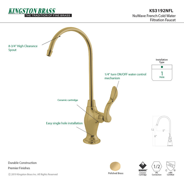 NuWave French KS3192NFL Single-Handle 1-Hole Deck Mount Water Filtration Faucet, Polished Brass