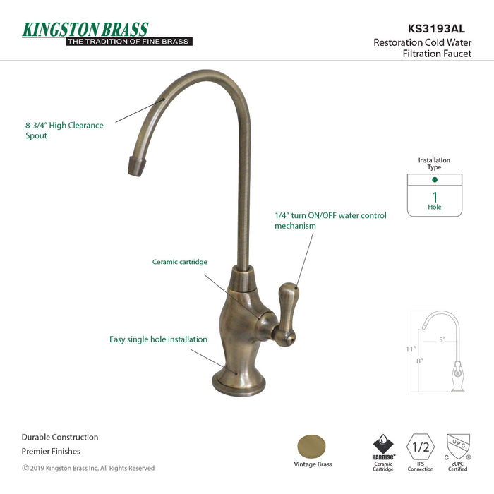 Restoration KS3193AL Single-Handle 1-Hole Deck Mount Water Filtration Faucet, Antique Brass