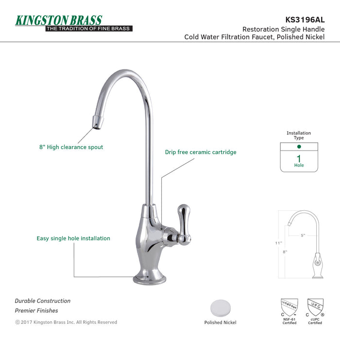 Restoration KS3196AL Single-Handle 1-Hole Deck Mount Water Filtration Faucet, Polished Nickel