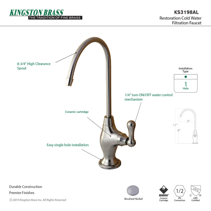 Restoration KS3198AL Single-Handle 1-Hole Deck Mount Water Filtration Faucet, Brushed Nickel