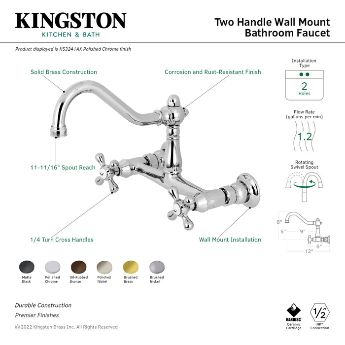 Vintage KS3245AX Two-Handle 2-Hole Wall Mount Bathroom Faucet, Oil Rubbed Bronze